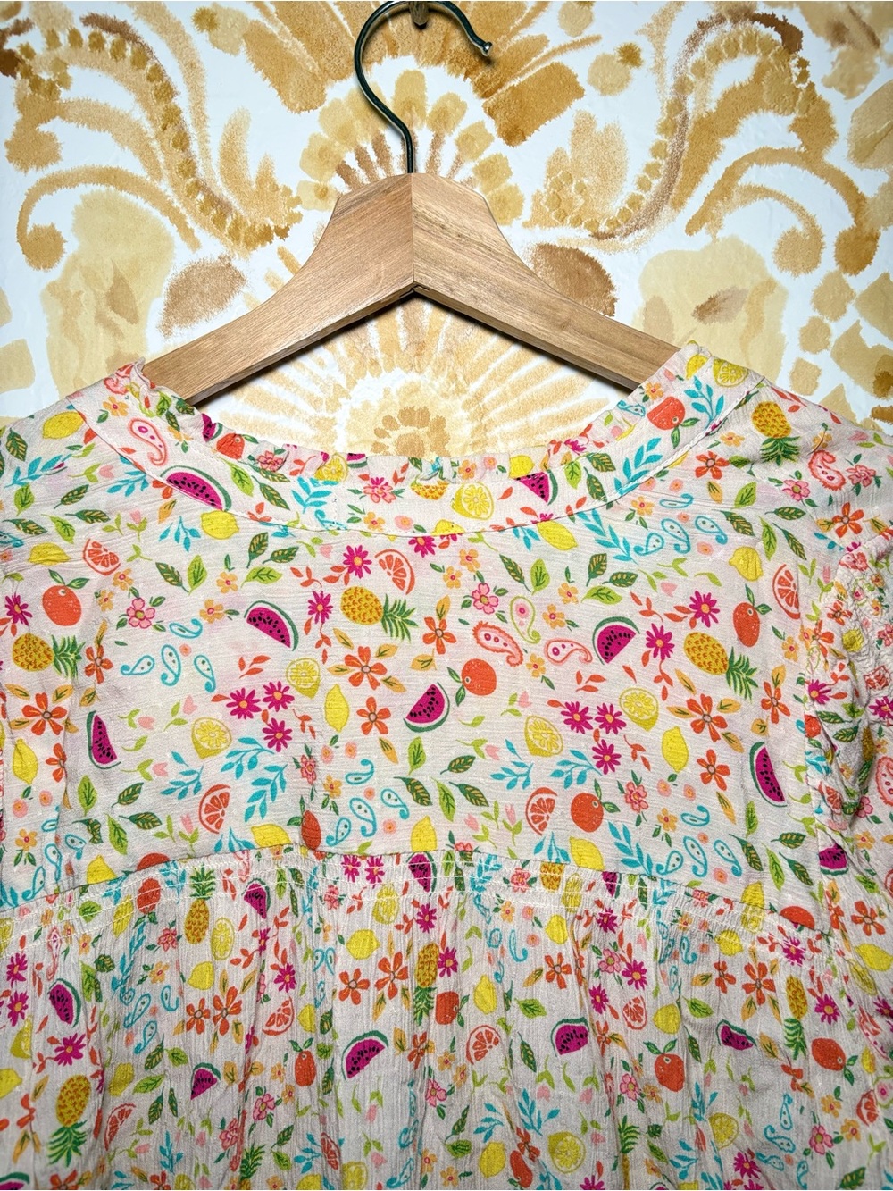 Democracy Floral Paisley Roll Tab Blouse | Lightweight Button Front Top | Boho - Picture 9 of 12